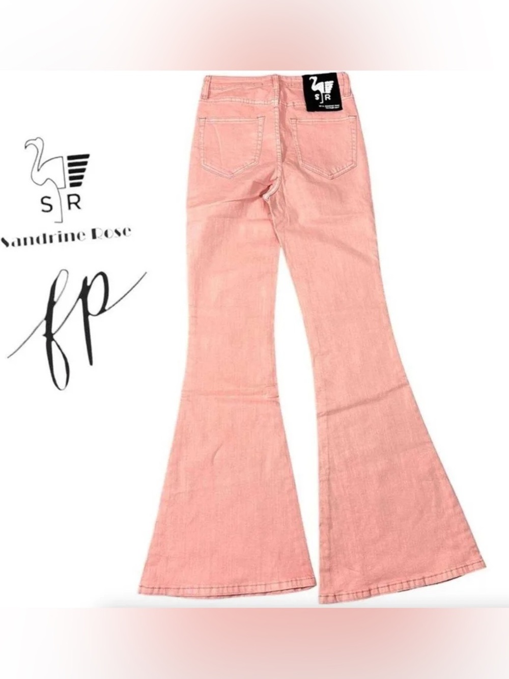 SANDRINE ROSE x FREE PEOPLE Petal Pink Super Flare Jeans Size 26: w/ stretch NWT